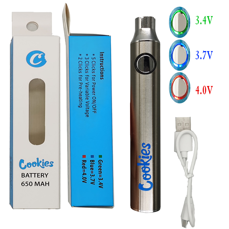 

650mAh Cookies Vape Battery E Cig Atomizer Preheating Pen Custom Logo Welcome Variable Voltage Good Price Vaporizer Batteries Suit for All 510 Cartridges