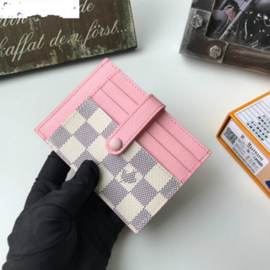 

M66532 Plaid card holder pink WOMEN REAL LEATHER Long Wallets Chain Wallet Pouches Key Card Holders Phone Cases PURSE CLUTCHES1, Red;black