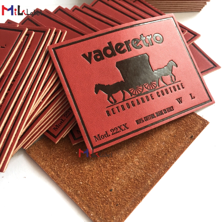 

custom simulated leather label debossed logo clothing notions labels PU patches for Jeans, Black