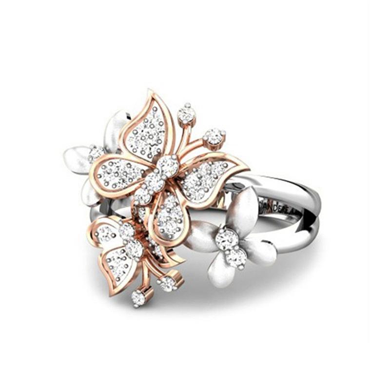 

Wedding Rings Crystal Ring Temperament Fashion Double Butterfly Set For Women Engagement