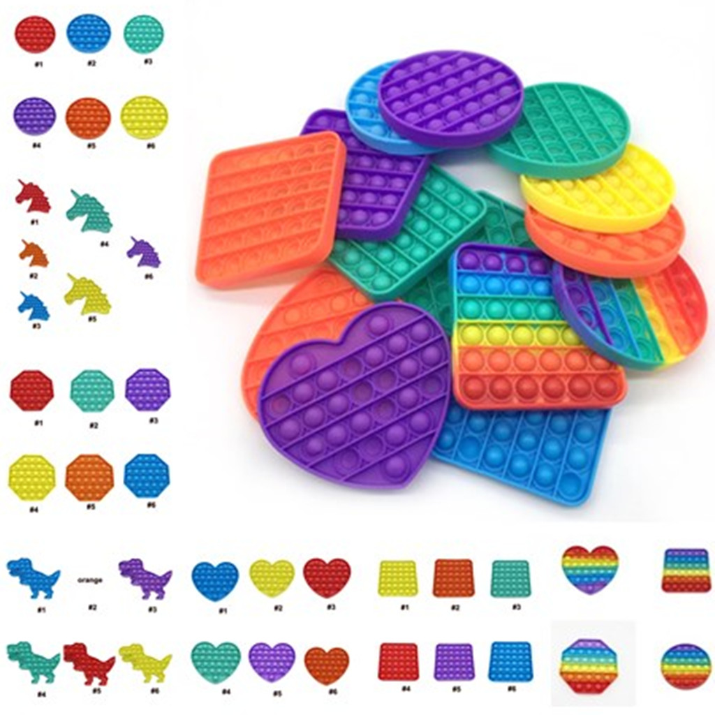 

Rainbow Push Bubble Poppers Board Fidget Sensory Toys Pop Bubbles Puzzle Adult Kids Finger Game Anti stress Poo-its Toy Pea Popper Key Ring