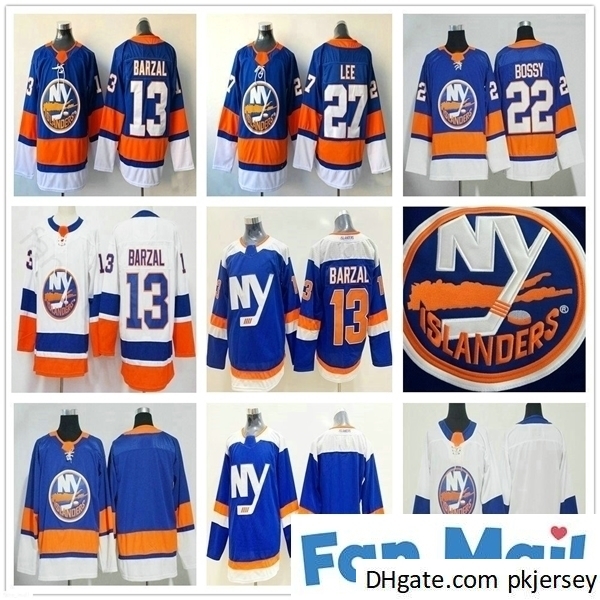 

Stitched 2020 New York Islanders 13 Mathew Barzal Hockey Jerseys 22 Mike Bossy 27 Anders Lee Man Woman Kids Youth Blue White Jersey, Black;red
