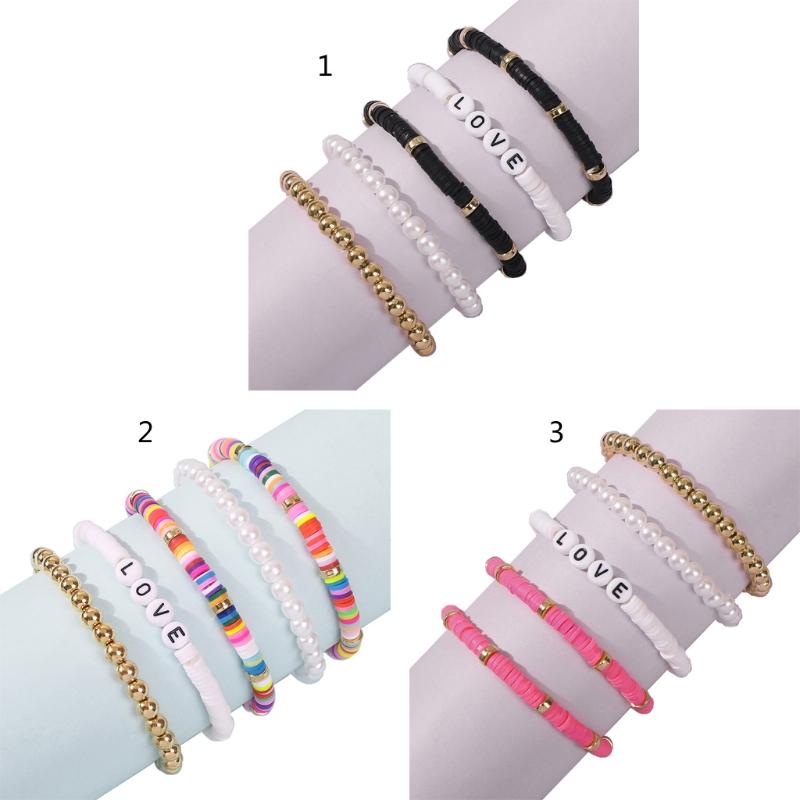 

Charm Bracelets 5 Pcs Multicolor Beaded Stackable Strench Adjustable Sets Summer Beach Friendship Bohemian Jewelry For Women Love