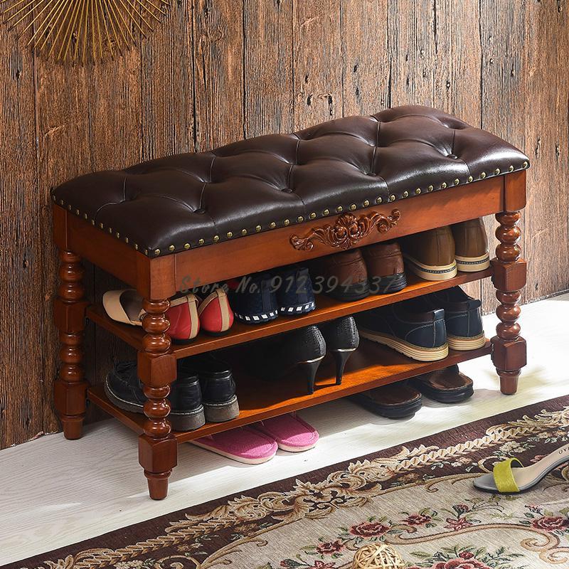 

Clothing & Wardrobe Storage American Leather Solid Wood Shoe Changing Stool Multifunctional At Home Door Can Sit On Soft Bag Wearing