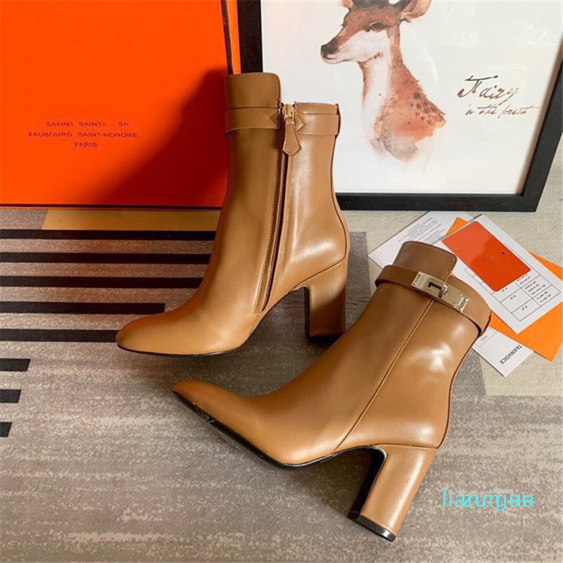 

designer 2021 Fashion Women Brushed Boots Top Cowskin Leather Nylon Martin Boot with Removable Pouch Black Ladies Outdoor Booties Shoes, Brown