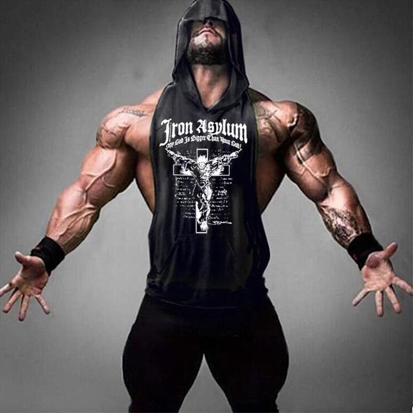 

gilet capuche pour hommes sans manches muscle gym sport mince musculation hip hop vtements de rue entranemen, White;black