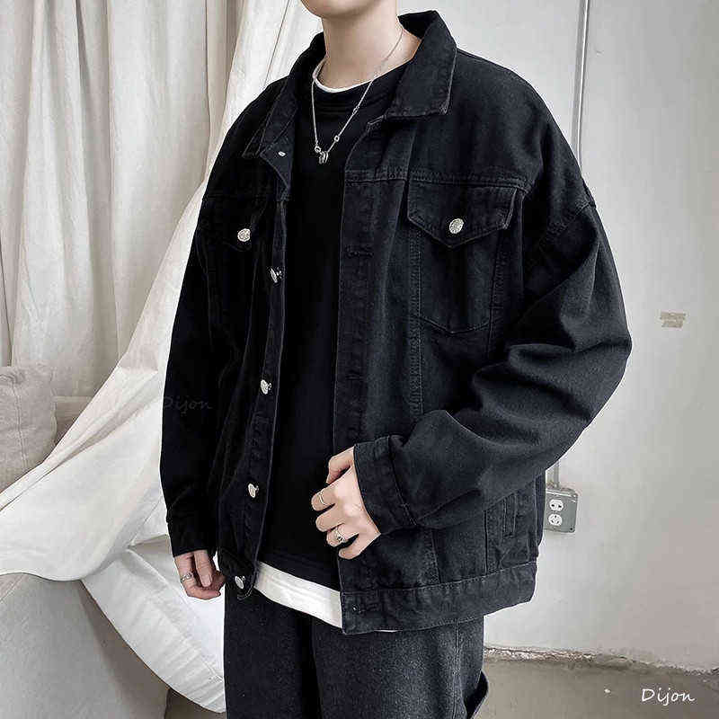 

Black Denim Short Jacket Men Jeans Jacket Coats Casual Windbreaker Pockets Overalls Bomber Streetwear Man Clothing Outwear Y1106