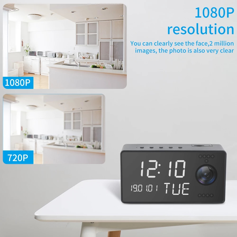 

1080P WIFI Camera Clock Wireless Mini 18650 Time Alarm Watch P2P IP/AP Security Night Vision Motion Sensor Remote