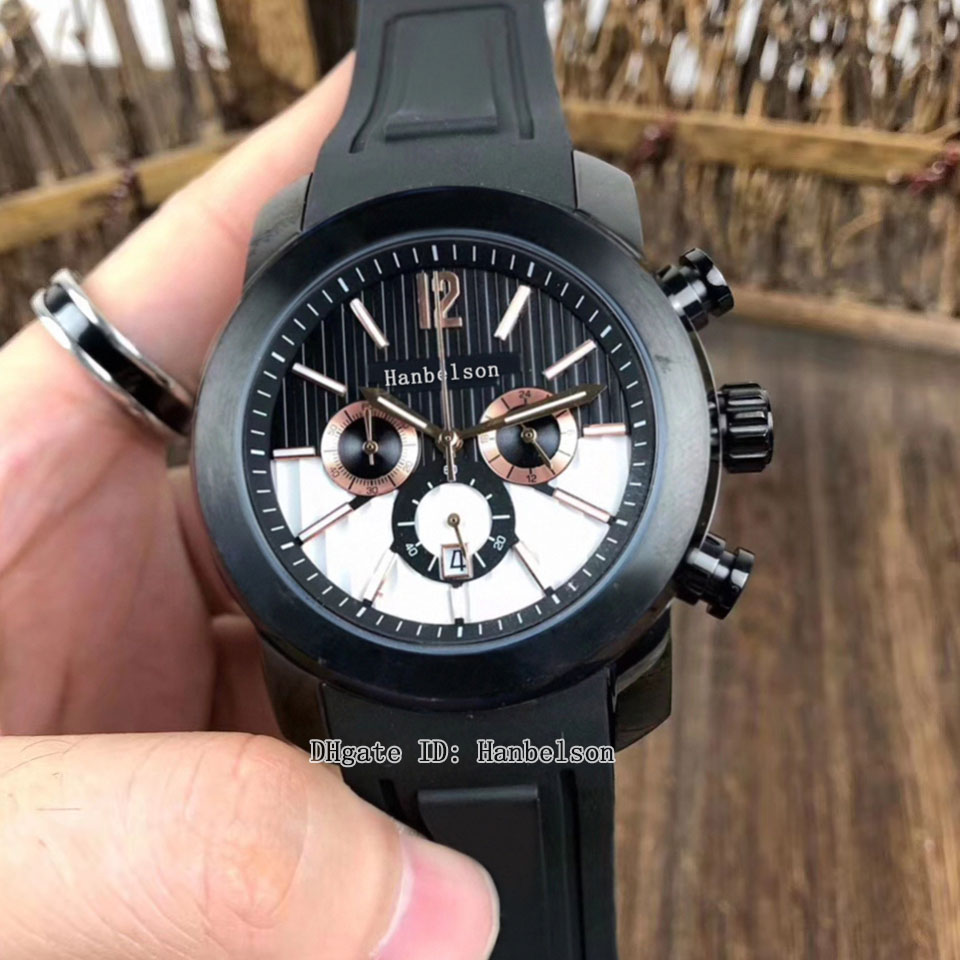 

Montre de luxe mens watch Quartz movement Black steel Sport Black rubber strap relojes lujo para hombre Two tone dial Chronograph Wristwatch, Slivery;brown