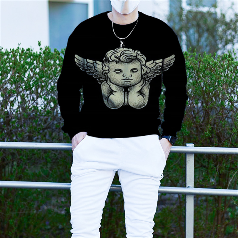 

Couple sweater autumn and winter personality printing angel baby pattern party casual top punk goth round neck high-quality sweater hoodie, Black