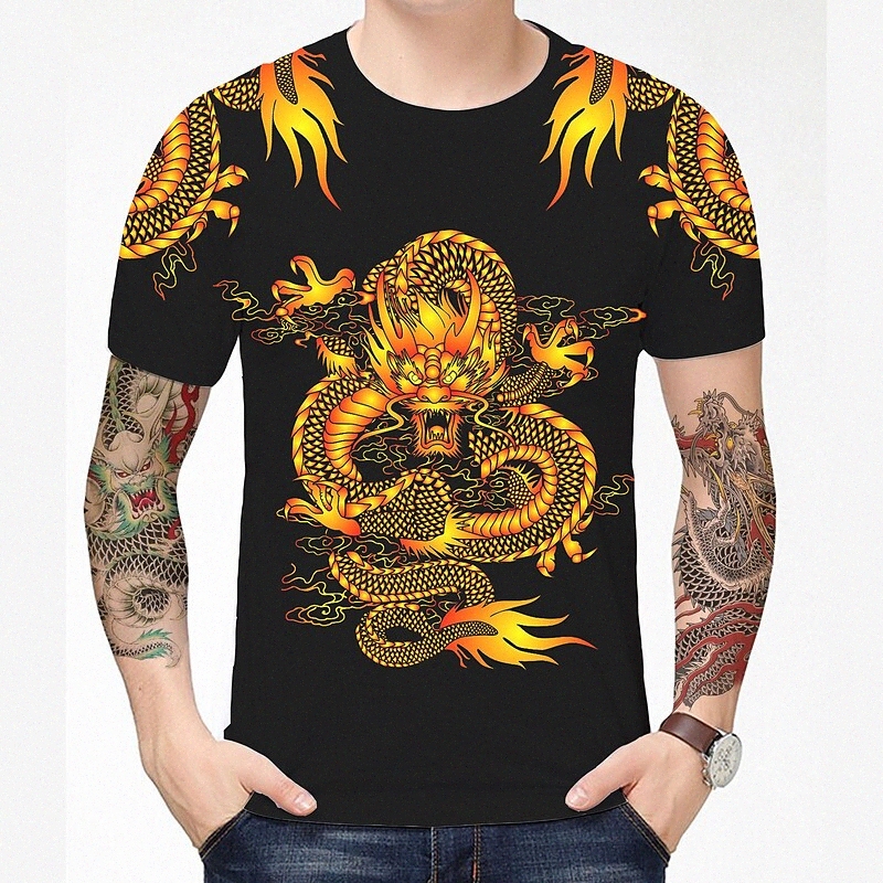 Men's T shirt 3D Print Dragon Graphic Graphic Prints Round Neck Daily Holiday 3D Print Short Sleeve Tops Chinese Style Casual Black / Summer F0