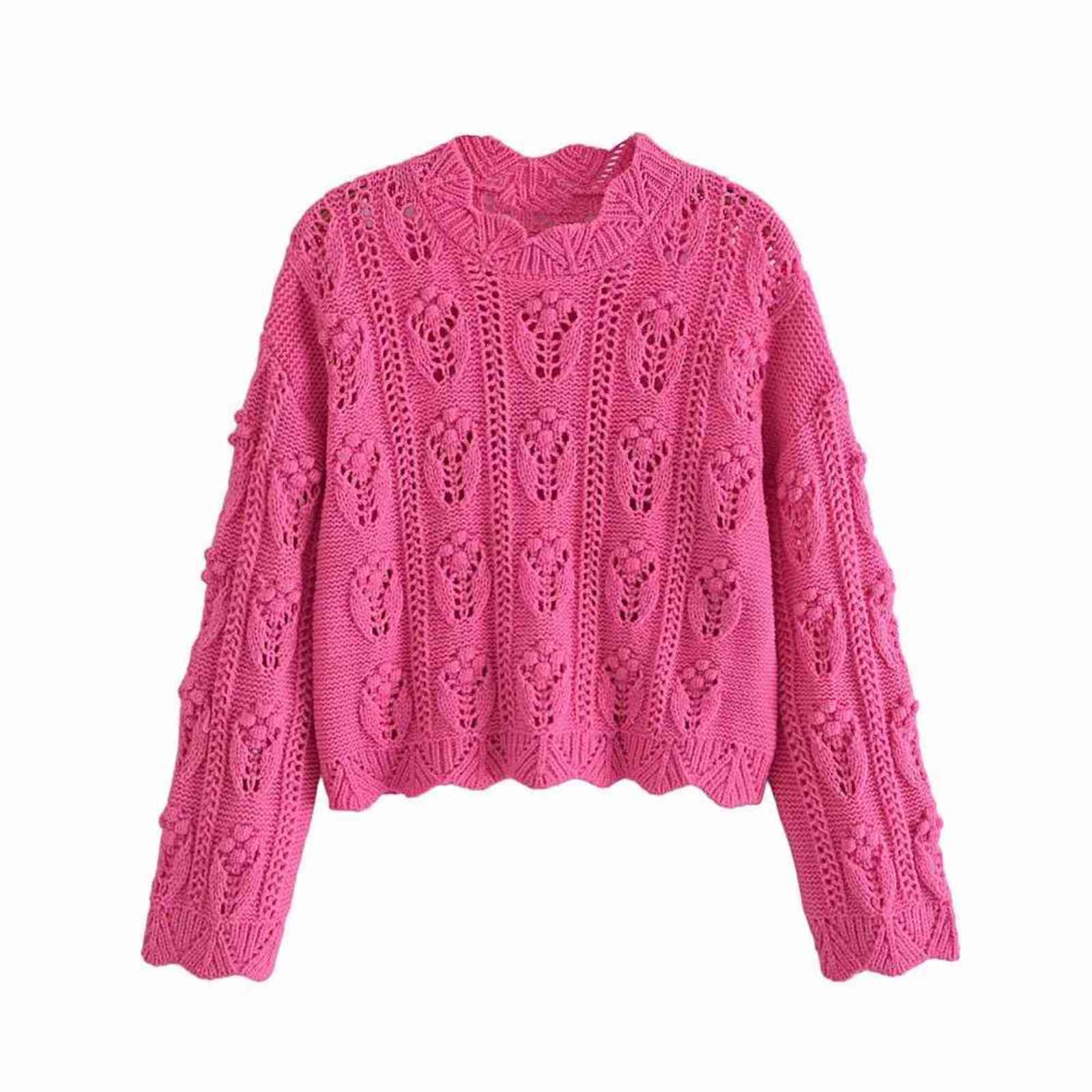 

Hollow Out Pink Elegant Sweater Women Summer Fashion Floral Vintage Tops Female 2021 Chic Casual Swetaers Lady Y1110, As picture