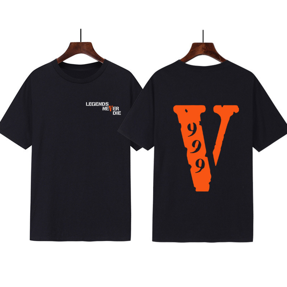 

fashion brand vlones men's and women's big v print hip hop street garden collar short sleeve t-shirt, White