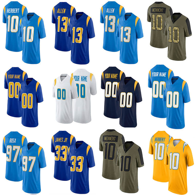 

10 Justin Herbert 97 Joey Bosa 30 Austin Ekeler Custom Football Jersey 33 Derwin James Jr 13 Keenan Allen 81 Mike Williams 87 Jared Cook LaDainian Tomlinson Junior Seau, Mens