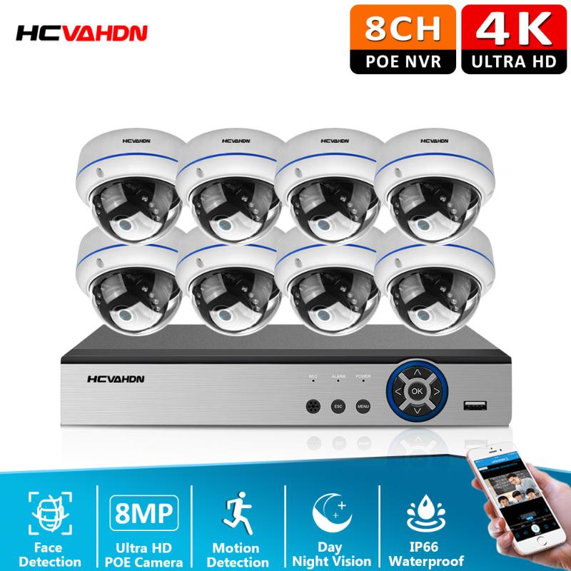 

H.265+ 4K Ultra HD POE Video Surveillance Security System 8CH 8MP NVR With 8PCS Weatherproof IP Cameras CCTV Kit Wireless Camera Kits