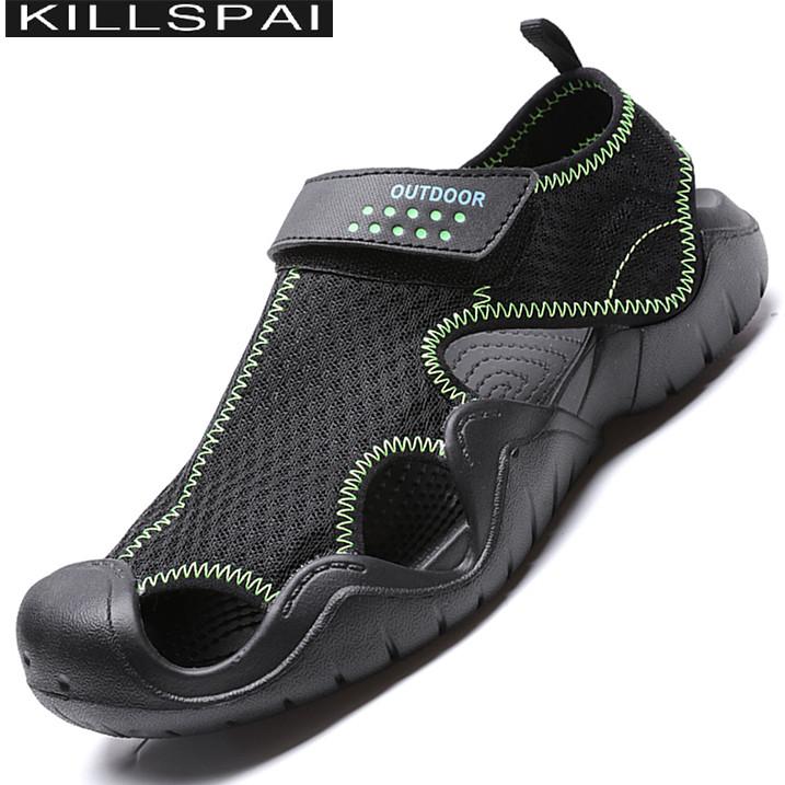 

Sandals Killspai Men's Shoes Summer Breathable Mesh Mens Outdoor Casual Men Beach Slippers Hombre Plus Size 40-48, Black