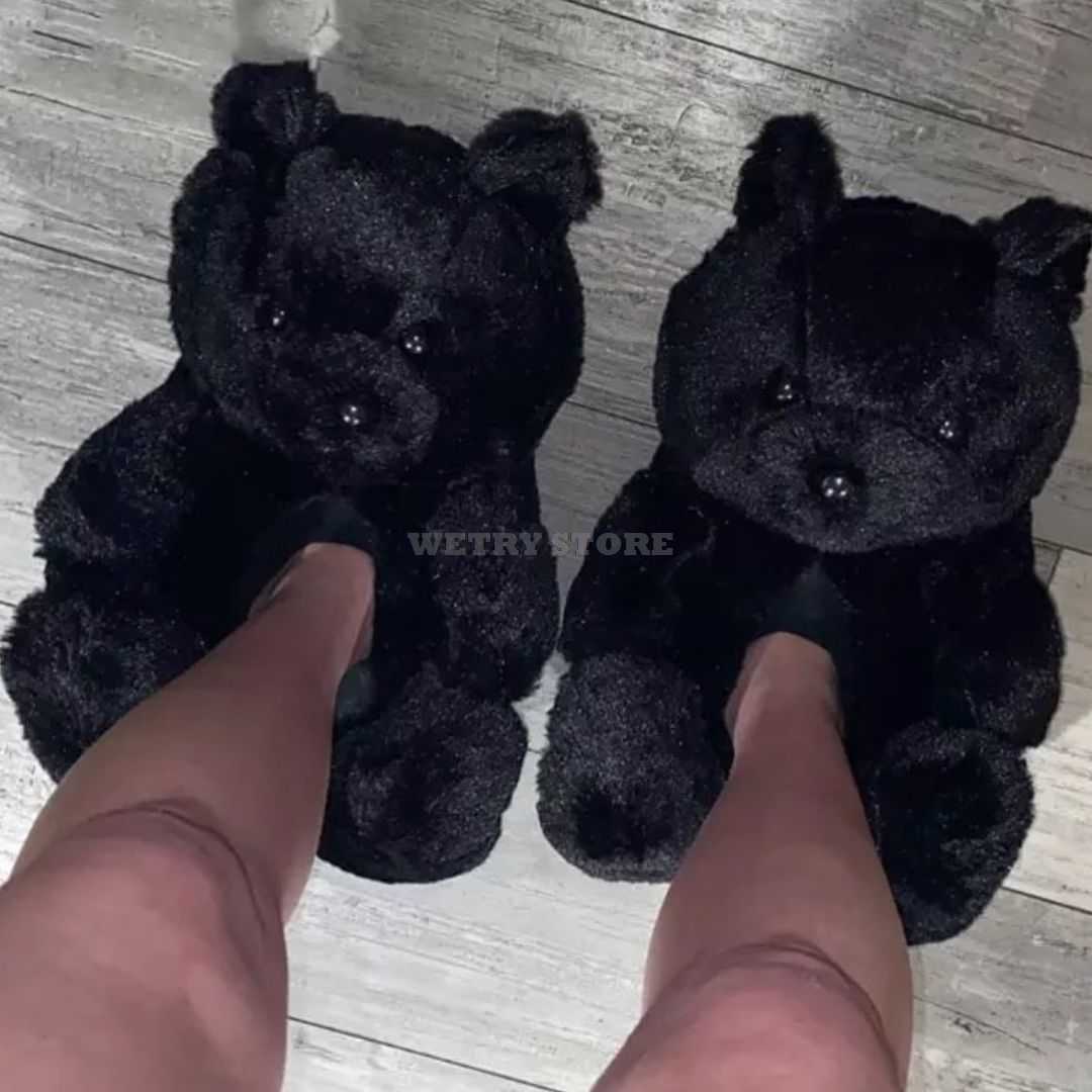 

Women Teddy Bear Plush Slippers Cartoon Cute Bear House Slipper Winter Warm Furry Faux Fur Slides Woman Furry Home Indoor P0828, Small size