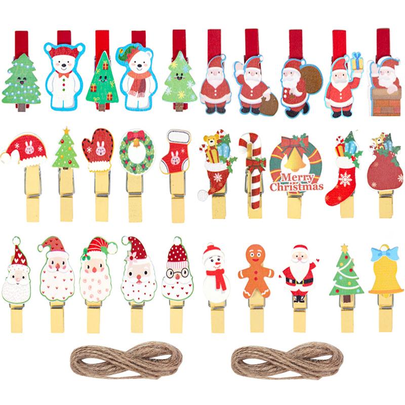 

Christmas Decorations 10pcs Wooden Clips Xmas Tree Santa Po Wall Decoration DIY Ornaments For Home Noel