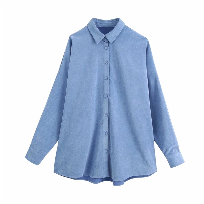 

top Turn Down Collar autumn long denim shirts womens tops sleeve oversize solid color lady streetwear 210520, Lavender