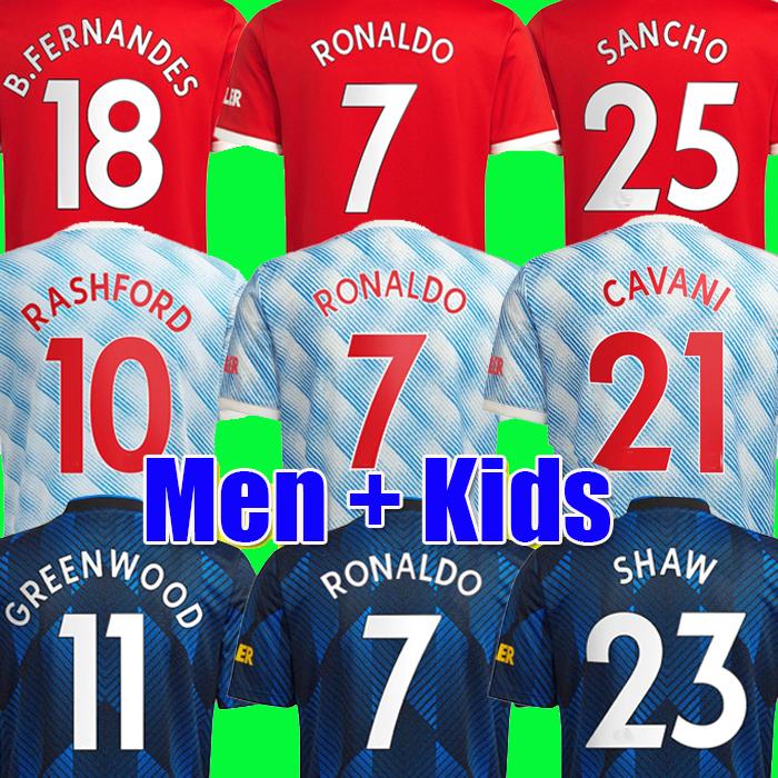 

RONALDO 21 22 SANCHO Manchester soccer jersey UNITED Fans Player version MAN BRUNO FERNANDES LINGARD POGBA RASHFORD football shirt UTD 2021 2022 men + kids kit sets, Home player version