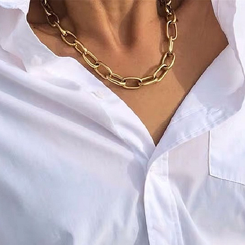 

Punk Miami Cuban Choker Necklaces Collar Statement Hip Hop Big Chunky Gold Color Thick Link Chain Necklace Women Chocker Collana X0509