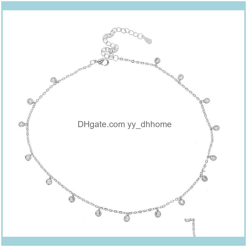 

Chains Necklaces & Pendants Jewelrychains Fashion Bezel Round Square Cz Paved Charm Pendant Chorker Necklace With White Gold Color Short For