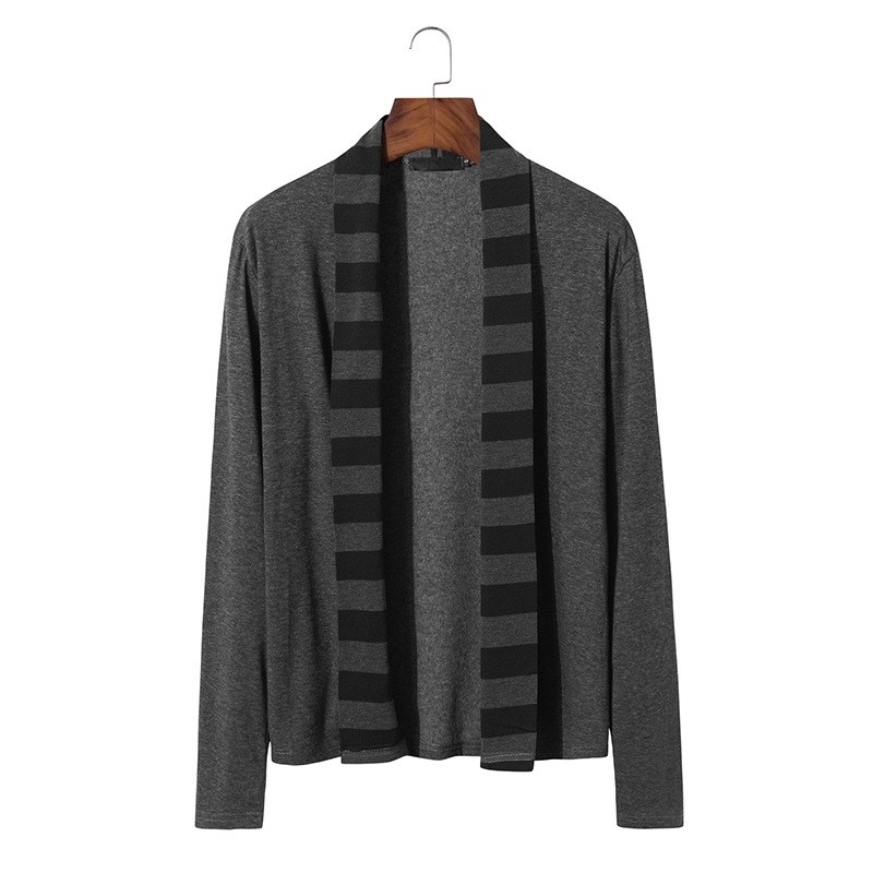 

Colorblock Shawl Collar Mens Sweater Men Autumn Knitted Cardigan Sweaters Casual Slim Striped Coat Sweaters Streetwear 210524, Dark gray