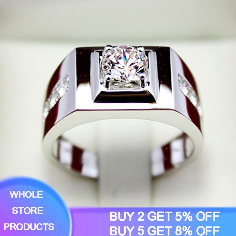 

Cluster Rings Have Certificate Solitaire Male Ring 925 Sterling Silver 1.0ct Lab Diamond Engagement Jewelry Wedding For Men Finger, Golden;silver