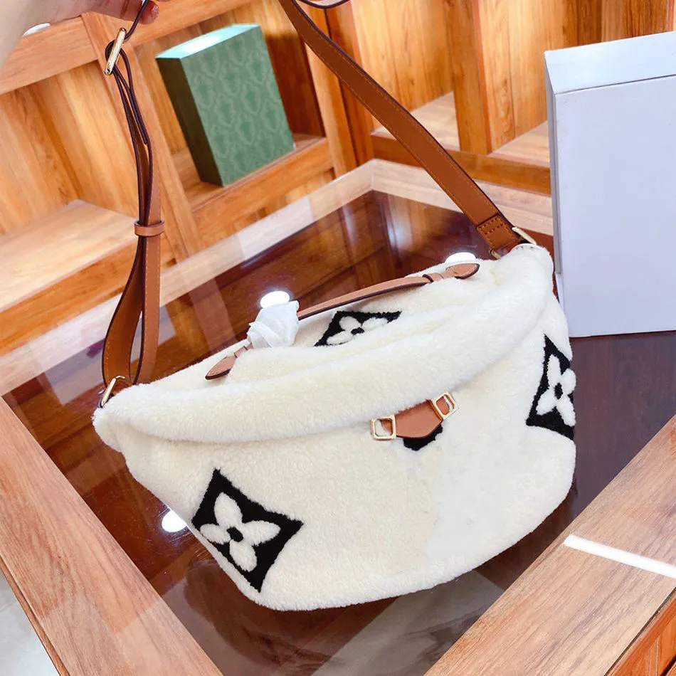 

New plush embroidery diagonal bag women versatile zipper chest Student Korean waist high appearance