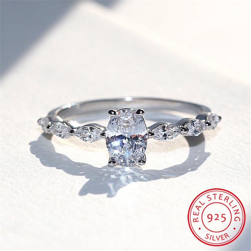 

Cluster Rings Luxury Female Oval Zirocn Ring 100% Real 925 Sterling Silver Wedding For Women Classic White Crystal Engagement