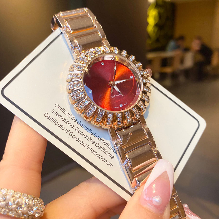 

Brand Watches Women Girl Crystal Flower Style Metal Steel Band Quartz Wrist Watch CHA52, Rose gold purple