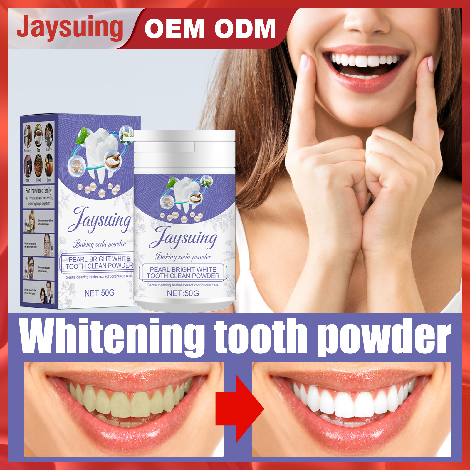 Free freight Jaysuing OEM ODM Toothpaste Pearl tooth powder removes tooth stains and yellow lasting fresh breath to clean the mouth 50g-image-754215977
