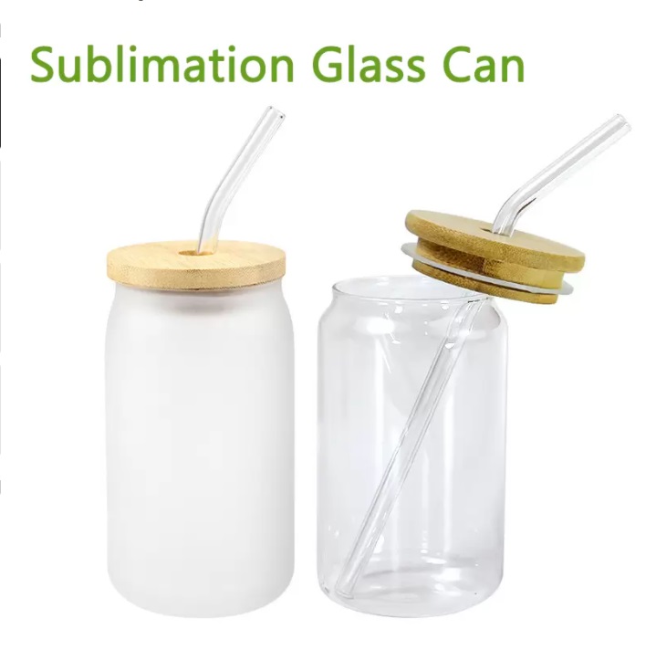 

US Warehouse sublimation 12oz 16oz Gradient glass Cups can glass tumbler with bamboo lid reusable straw beer Iridescent Mug Transparent frosted Soda drinking cups