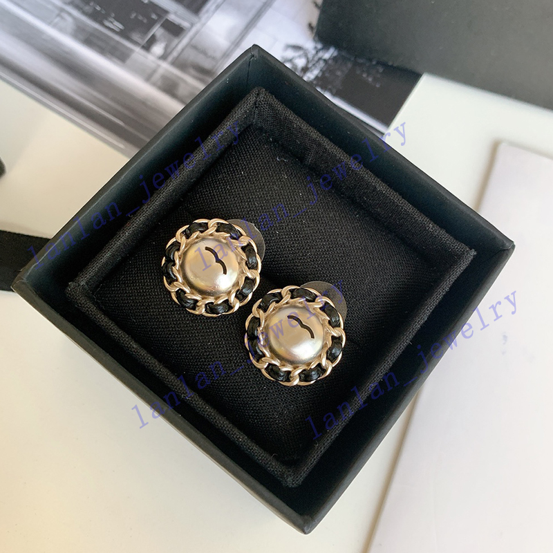 

Round Leather Cord Stud Designer Earrings Classic Double Letter Logo 925 silver needle with steel seal L0-C31, Golden;silver