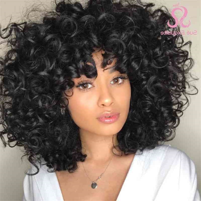 

With Short Kinky Curly Bangs Daily Use Synthetic African Wigs High Temperature Fiber For Black Women, Red