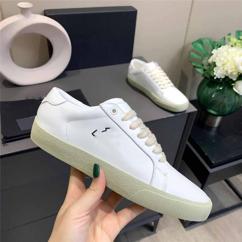 

Designer Luxury Canvas Court Classic SL/06 Distressed Shoes 2021SS White Embroidered White/Cream Leather Sneakers With Box, Brown