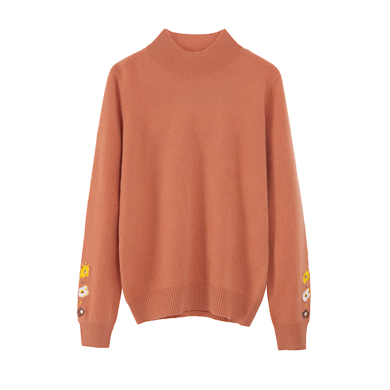 

women's sweaters female cashmere sweater, long sleeve embroidered with flowers, upper mesh of thick wool un9e, White;black