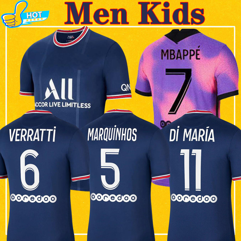 

MBAPPE VERRATTI KEAN Soccer Jersey 2021 2022 DI MARIA KIMPEMBE MARQUINHOS ICARDI Pre-Match Football Shirt 21 22 Men + Kids Kit, Away
