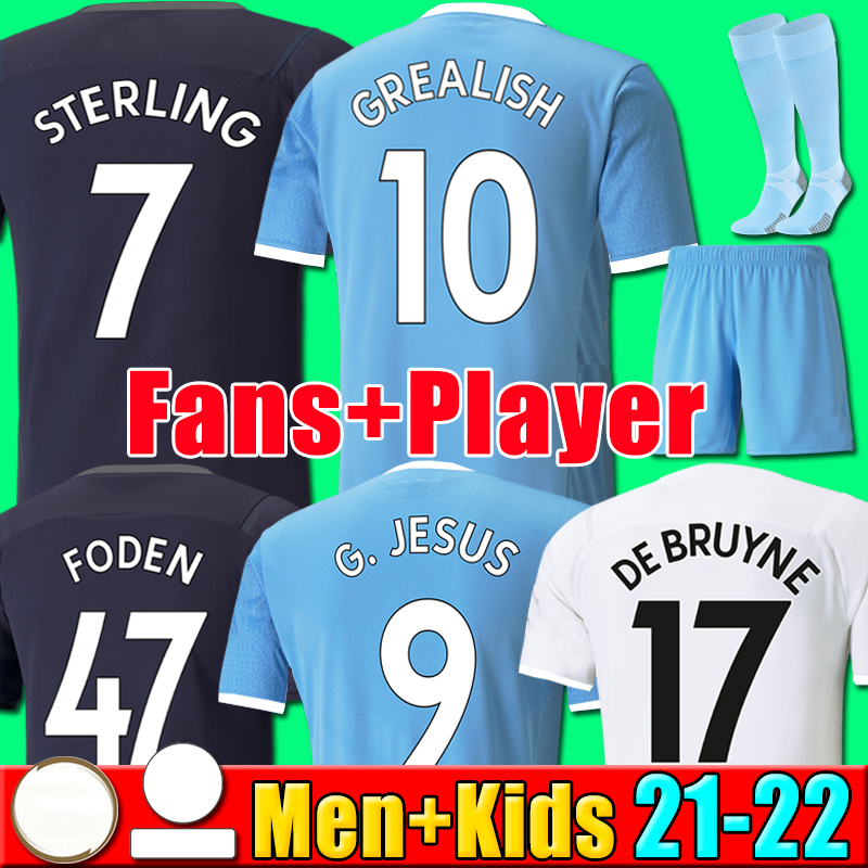 

2021 2022 soccer jersey GREALISH G. JESUS STERLING FERRAN DE BRUYNE 21 22 KUN AGUERO MAHREZ FODEN RODRIGO football shirts men kids socks kit equipment, P09 21 22 third fans