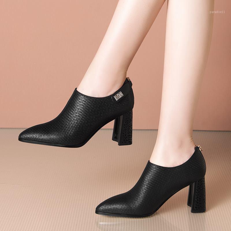 

Dress Shoes Size 33-42 Real Genuine Leather Women Heels Spring Fashion Comfortable High Heel Simple Basic, As picture