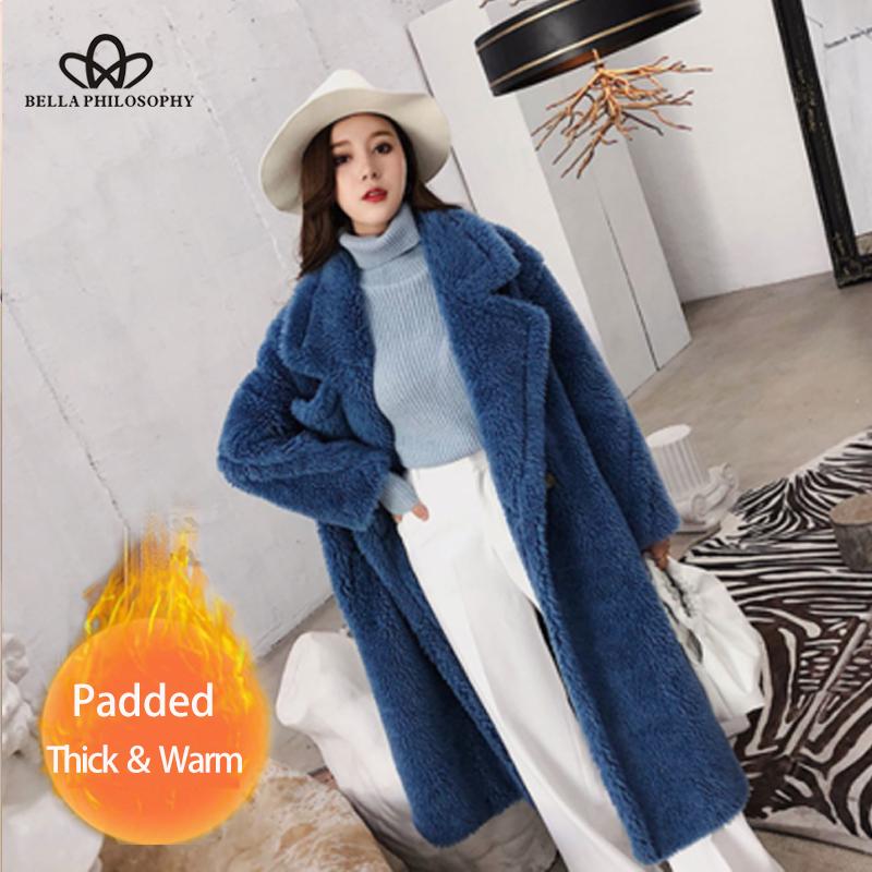 

Women's Fur & Faux Luck A Women Winter Warm Long Coat Sleeve Female Thick Teddy Bear Casual Loose Oversize Outwears, Black
