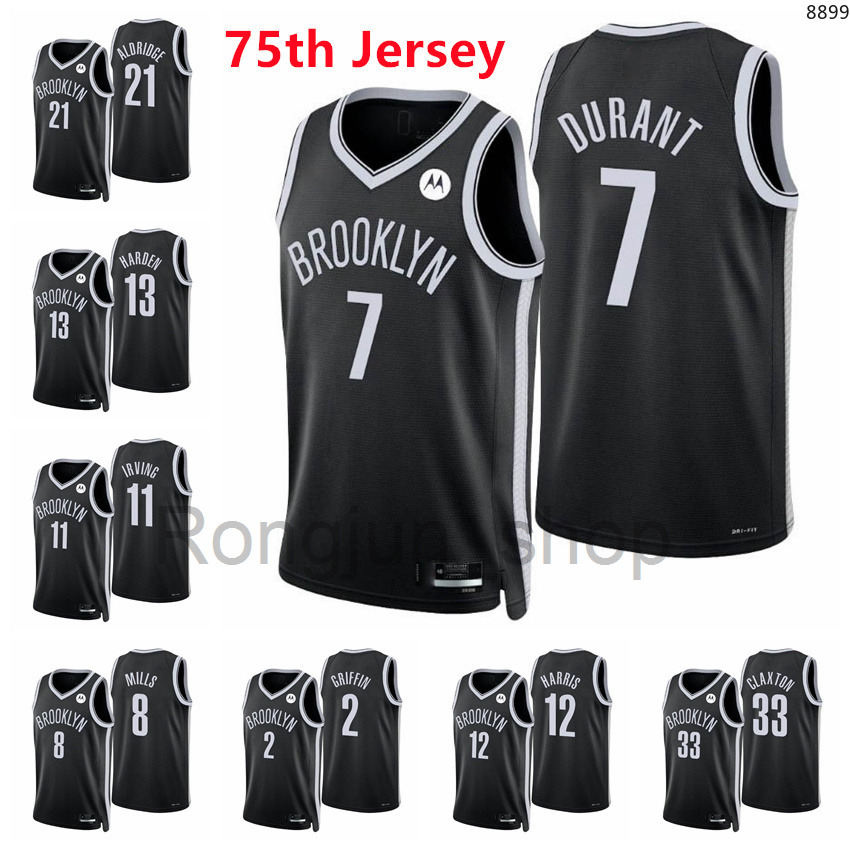 

2021-22 75th Anniversary Diamond Printed Mens Basketball James Harden Kevin Durant Kyrie Irving Patty Mills Johnson Aldridge Harris Claxton Black Jersey