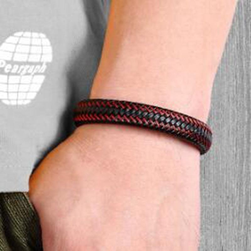 

Bangle Fashion Personality Red Braided Leather Rope Black Magnetic Buckle Bracelets For Men Bracelet
