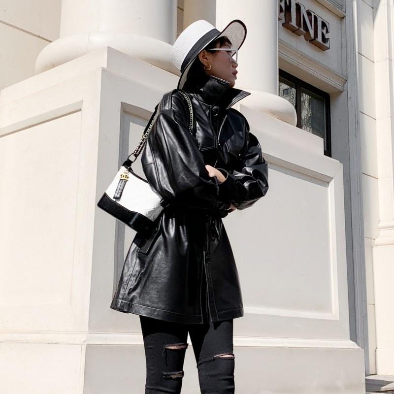 

Women's Leather & Faux Autumn Women Winter Genuine Coats With Belt 2022 Casual Office Lady Real Sheep Long Jackets Plus Size 3XL, Black