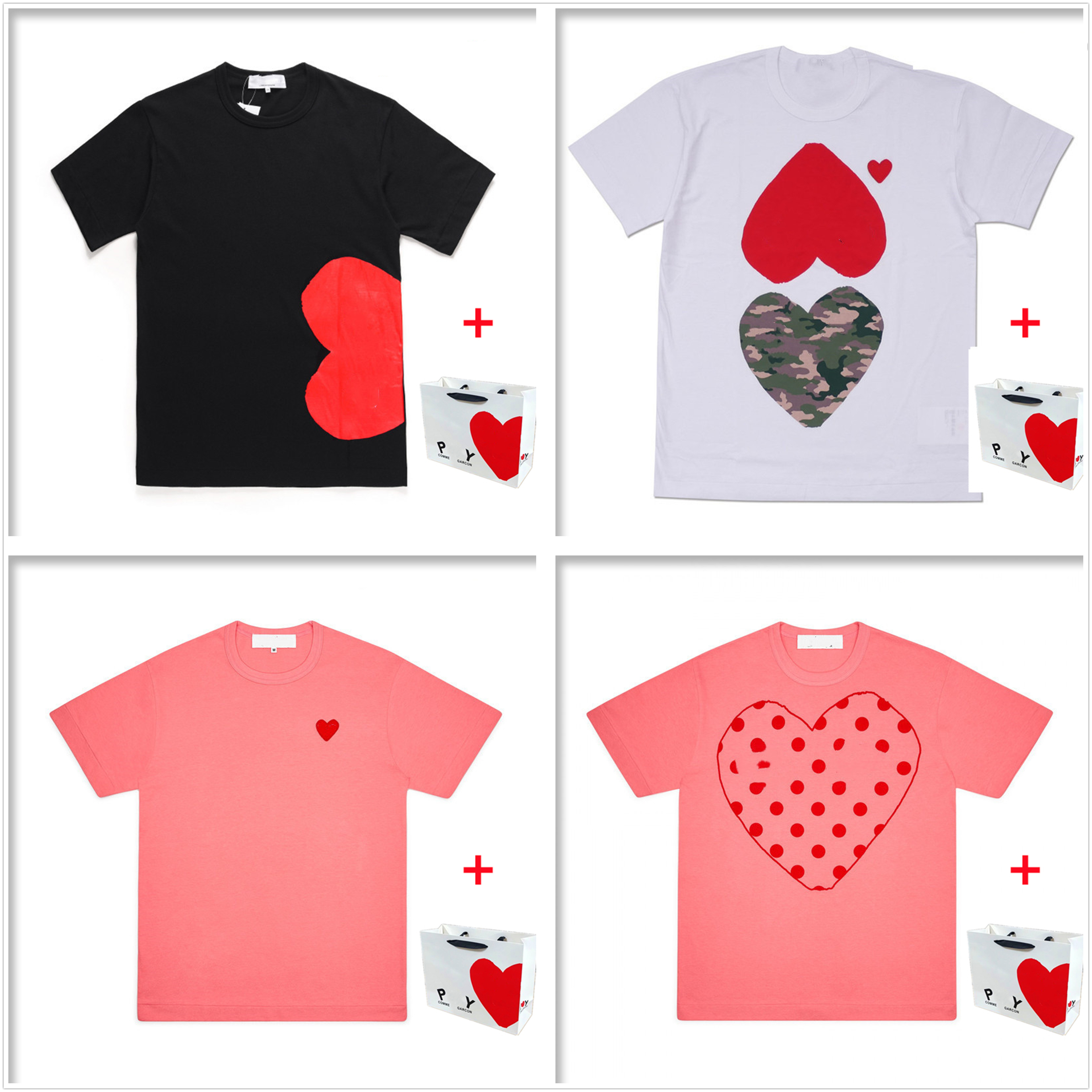 

Men T-Shirts women t shirt high-quality Tee Japanese cotton short-sleeved embroidered red heart big love print smiley face couple bottoming collection C07, 1pcs buttons
