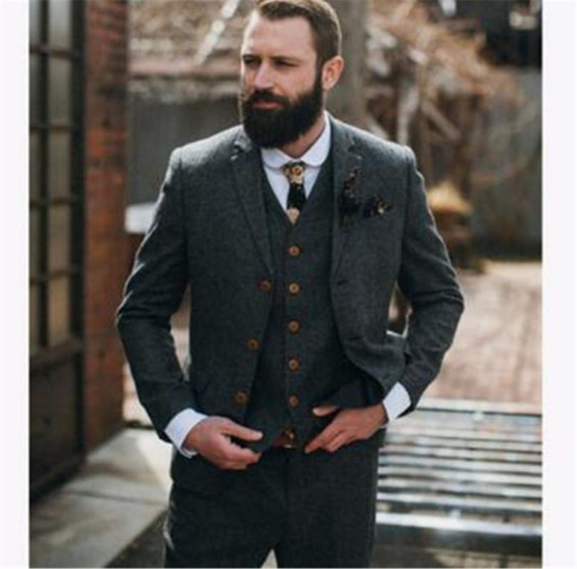 

Men's Suits & Blazers Dark Grey Tweed For Men Three Pieces Set (Jacket + Vest Pant )Suit Jacket Design Casual 2021, Black