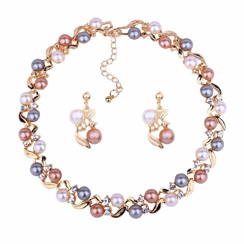 

Earrings & Necklace Imitation Pearl Set Lady Temperament All-match Jewelry, As pic