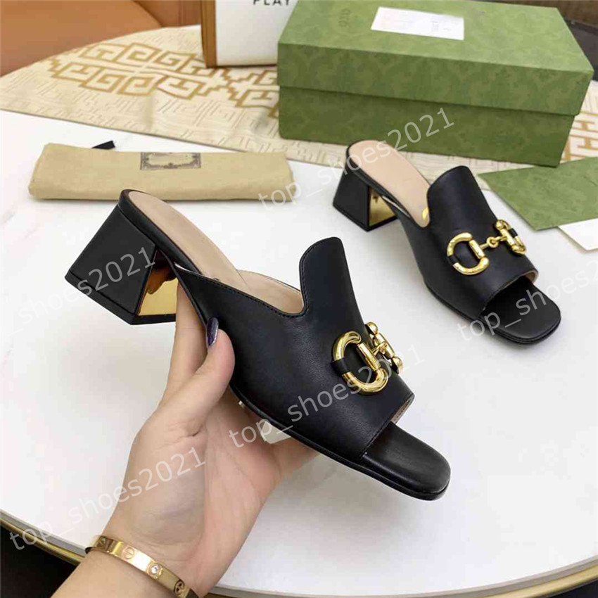 

Womens Slide Sandal with Horsebit Buckle Slippers Canvas Retro Block Heel Flip Flops Sexy Heels Ladies Loafers Slides Blue Shoes Metal with Box, Style02