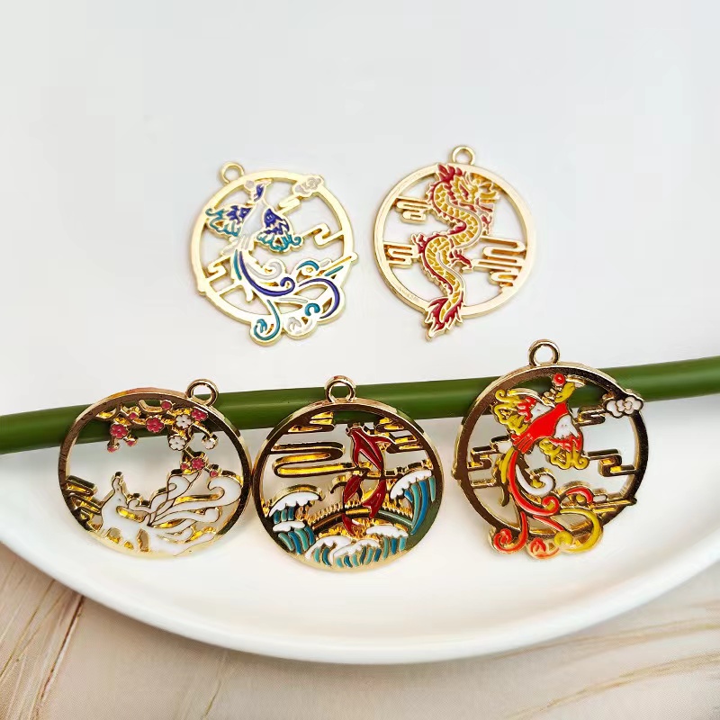 

20Pcs/lot Chinees Style Dragon Phoenix Fox Enamel Pendant Charms for Women DIY Earring Findings Jewelry Making Accessories