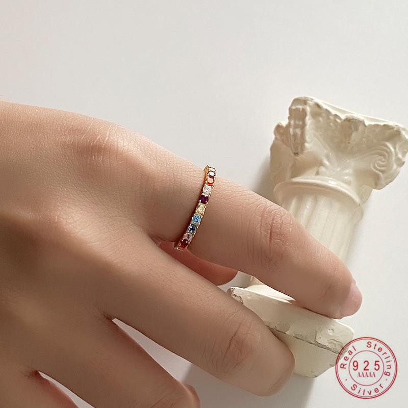 

Cluster Rings 925 Sterling Silver Simple Pavé Colored Diamond Index Finger Knuckle Ring Women Fashion Classic Party Jewelry Accessories